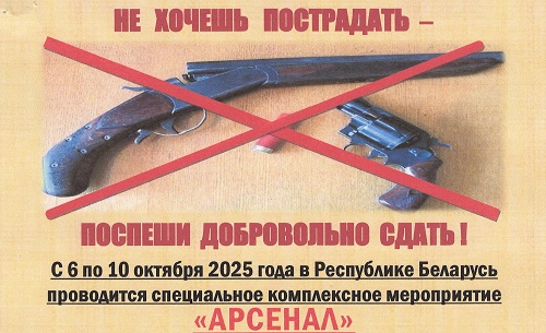 Операция «Арсенал» пройдет в Беларуси с 6 по 10 октября. Граждан призывают сдать оружие и сообщать о нарушениях